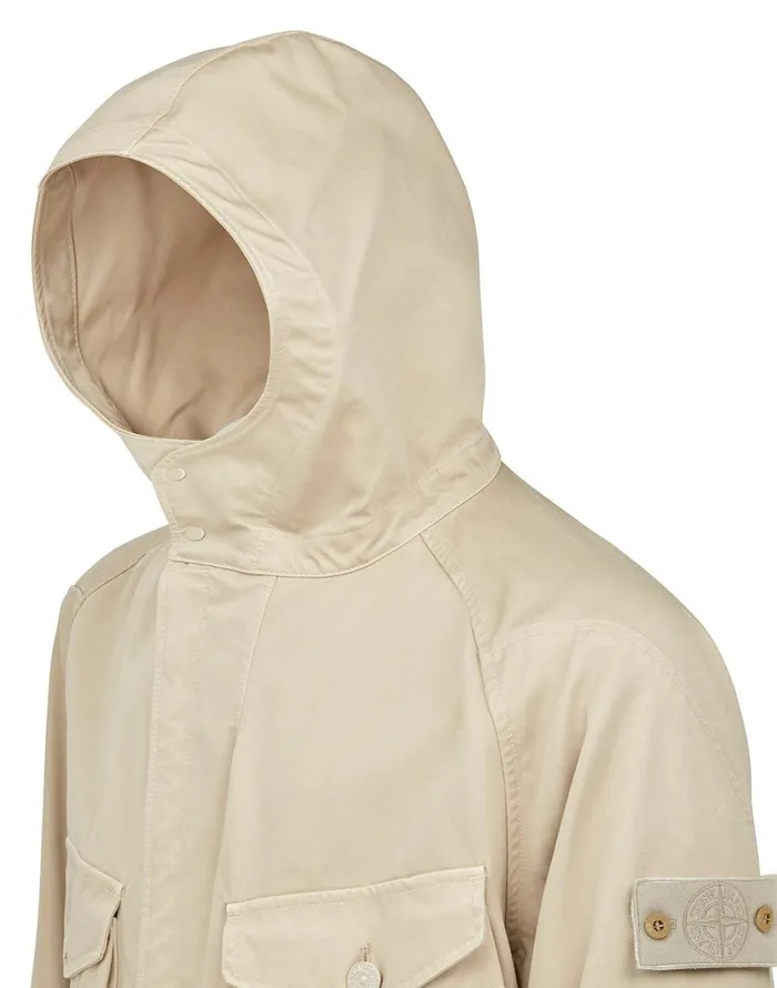 441F1 Raso Gommato Double Ghost Piece Hooded Jacket In BeigeJackets Beige Mens Stone Island Coats and Jackets
