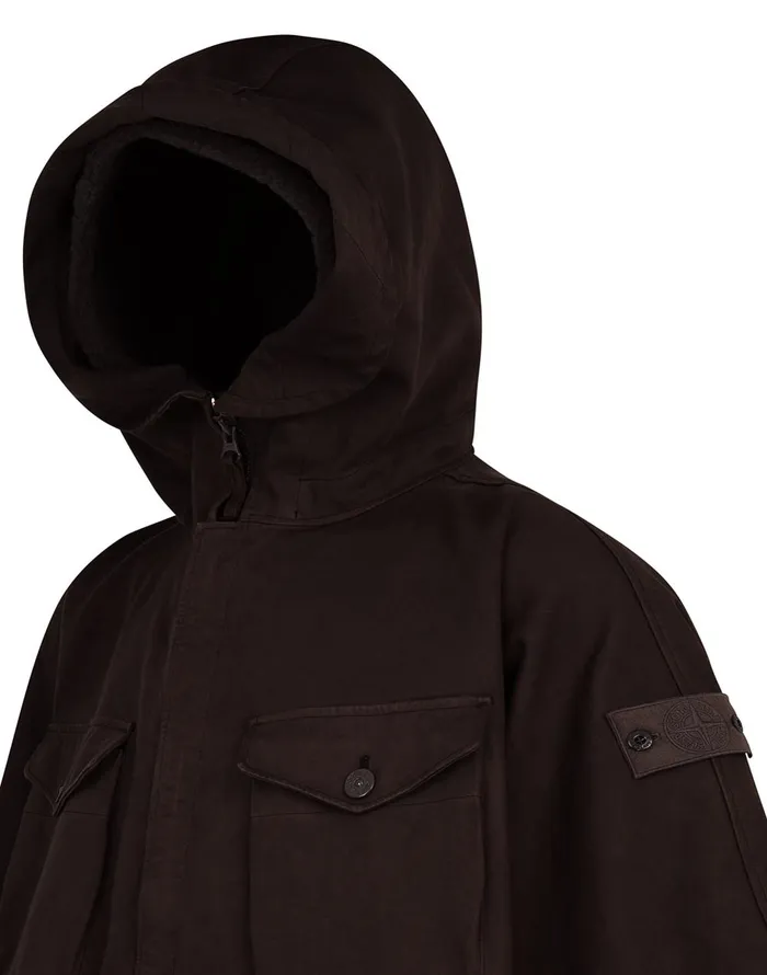 717F1 Raso Gommato Double Ghost Piece Hooded Cape In Dark BrownJackets Dark Brown Mens Stone Island Coats and Jackets