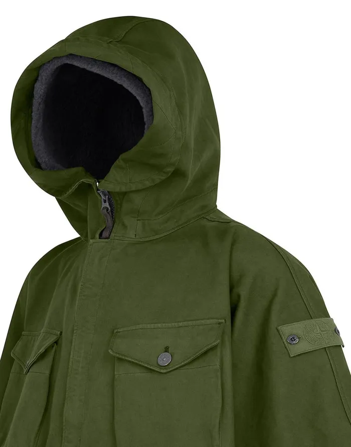 717F1 Raso Gommato Double Ghost Piece Hooded Cape In KhakiJackets Khaki Mens Stone Island Coats and Jackets