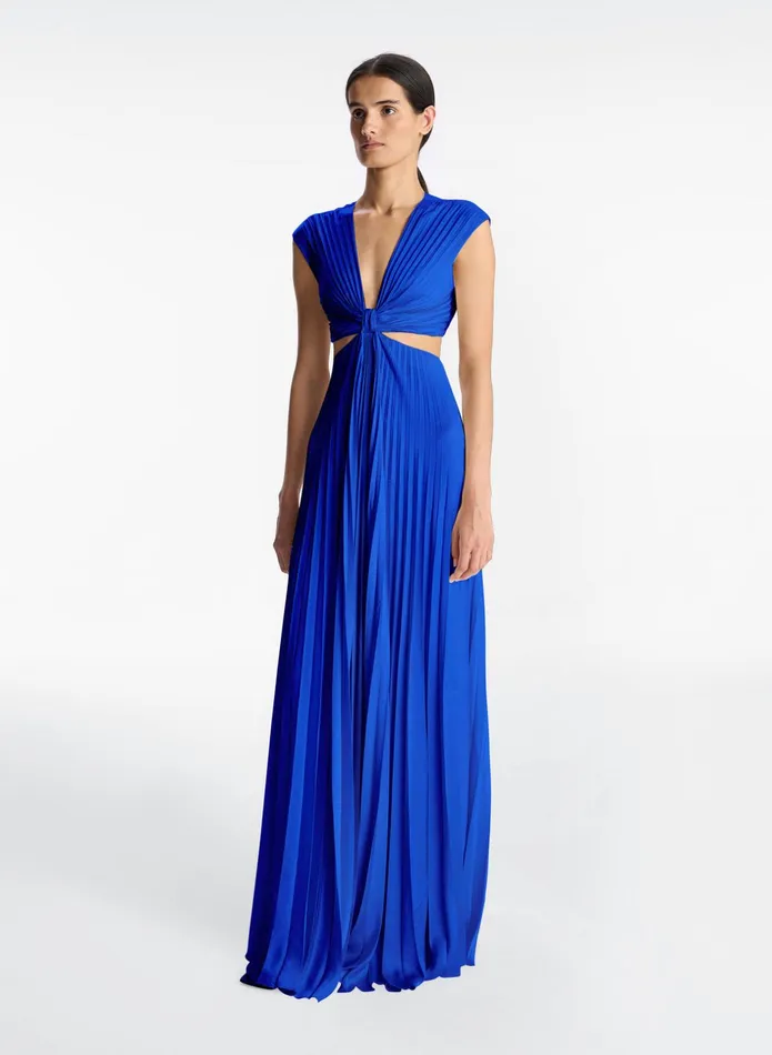 ALC Dresses Alejandra Satin Pleated Dress Cyan 8211 Women