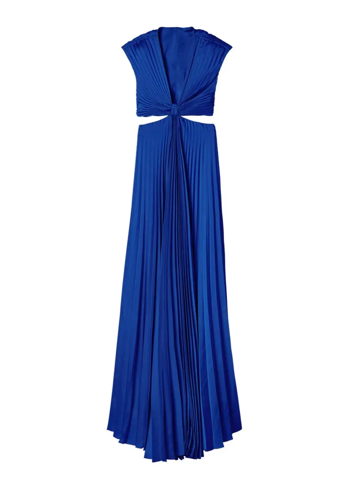 ALC Dresses Alejandra Satin Pleated Dress Cyan 8211 Women