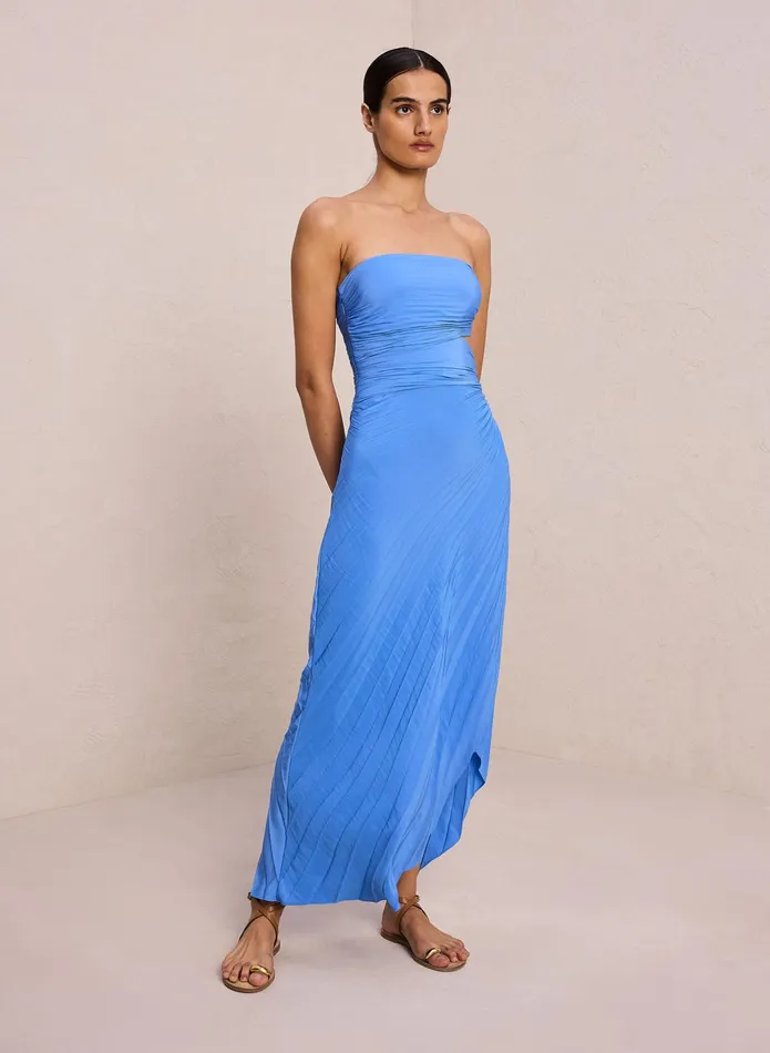 ALC Dresses Andie Strapless Pleated Dress Coastal Blue 8211 Women