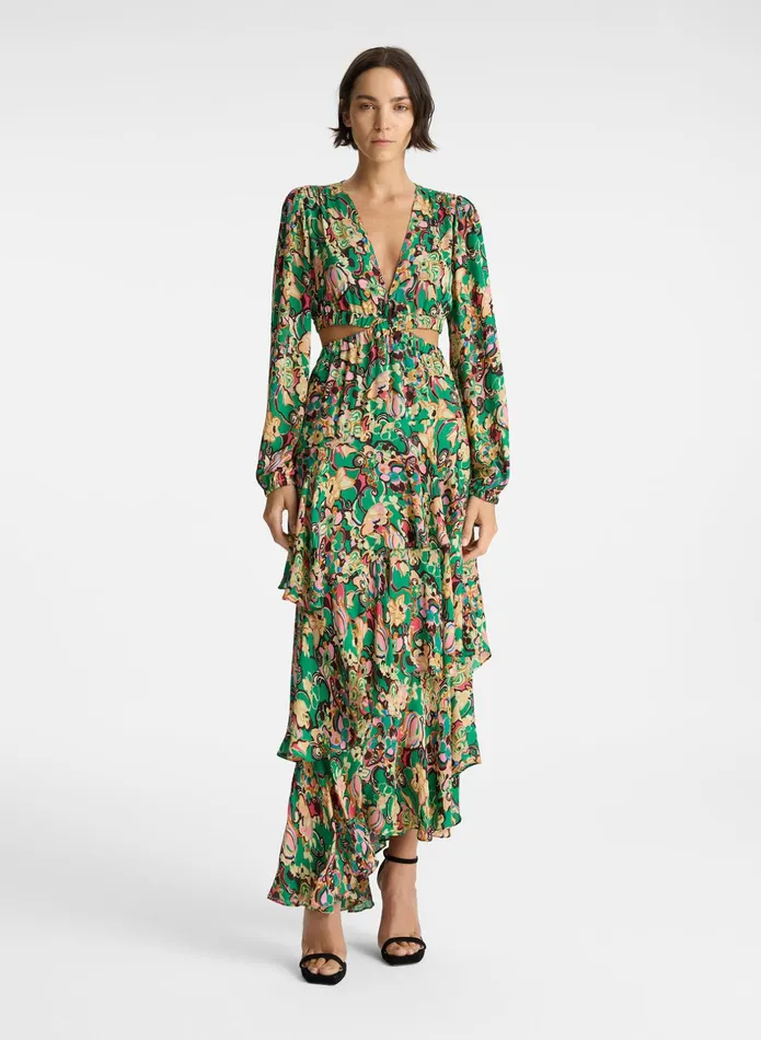 ALC Dresses Bell Silk Maxi Dress Emerald Multi 8211 Women