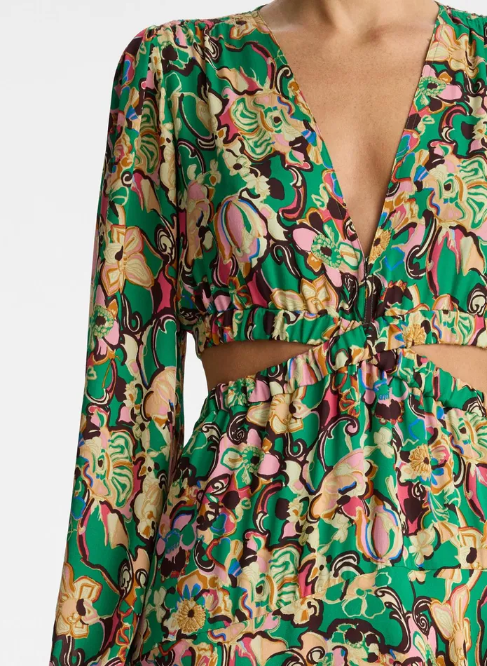 ALC Dresses Bell Silk Maxi Dress Emerald Multi 8211 Women