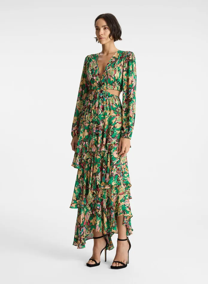 ALC Dresses Bell Silk Maxi Dress Emerald Multi 8211 Women