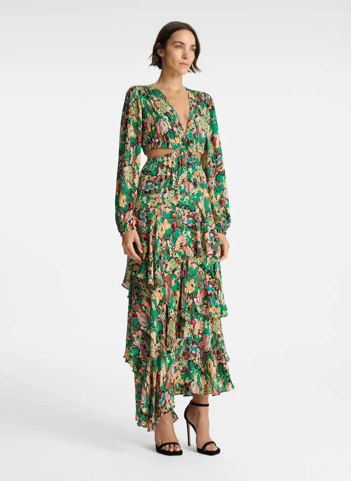 ALC Dresses Bell Silk Maxi Dress Emerald Multi 8211 Women