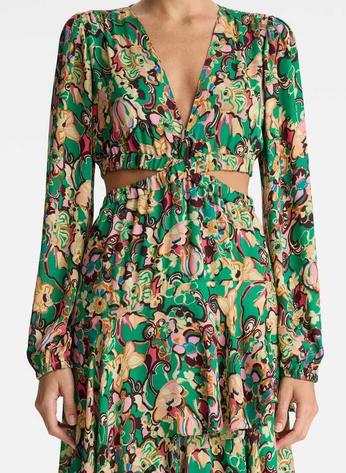 ALC Dresses Bell Silk Maxi Dress Emerald Multi 8211 Women