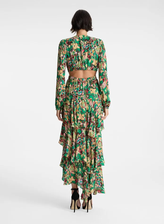 ALC Dresses Bell Silk Maxi Dress Emerald Multi 8211 Women