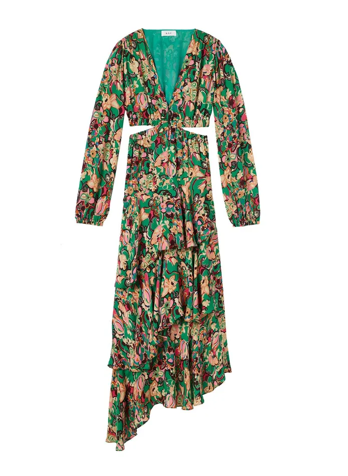 ALC Dresses Bell Silk Maxi Dress Emerald Multi 8211 Women