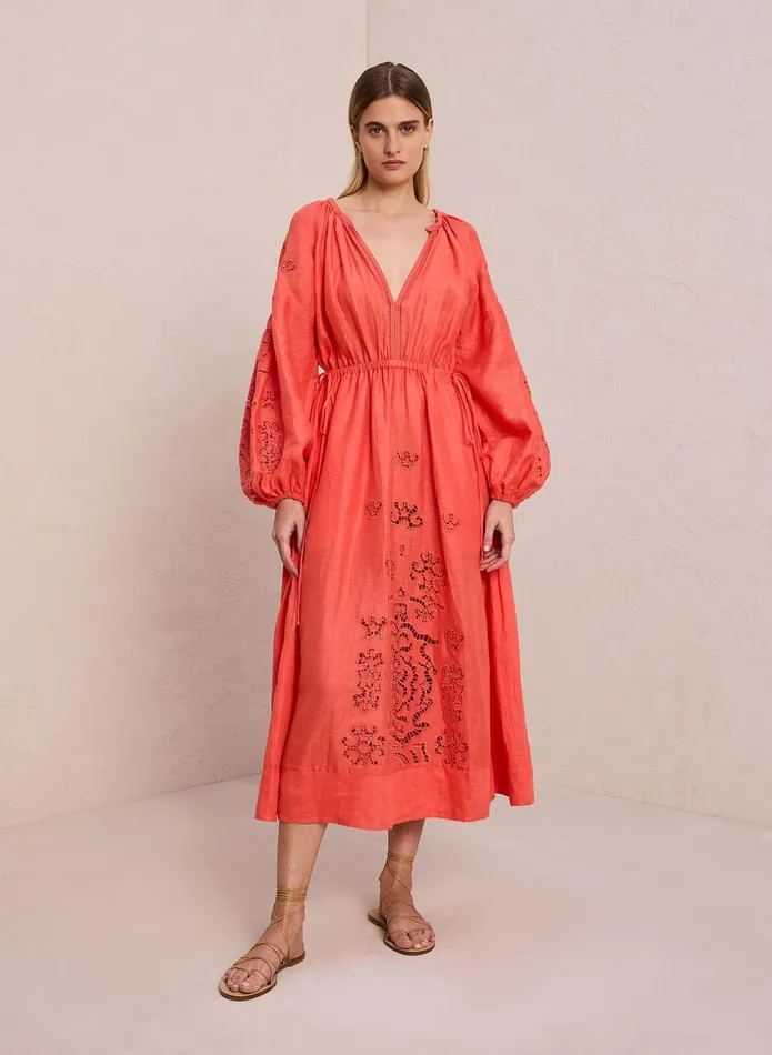 ALC Dresses Capri Embroidered Linen Dress Spiced Coralspiced Coral 8211 Women