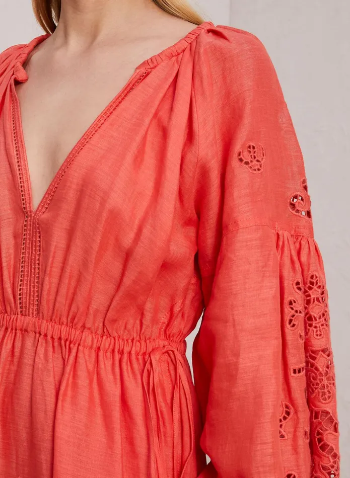 ALC Dresses Capri Embroidered Linen Dress Spiced Coralspiced Coral 8211 Women
