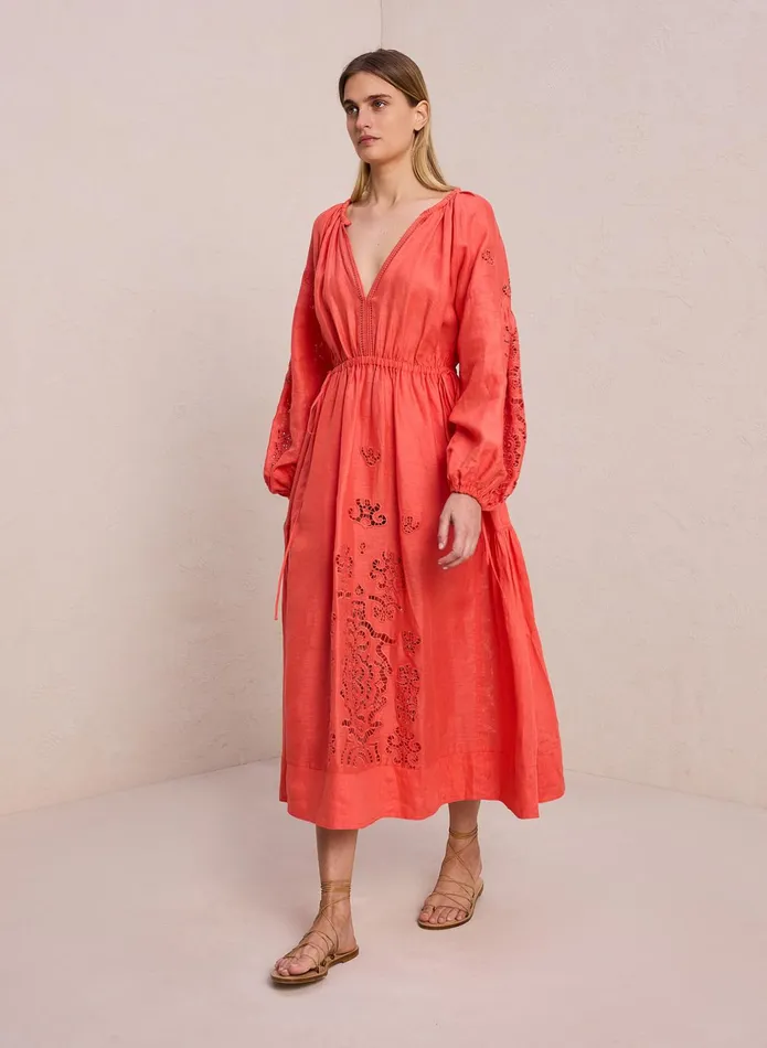 ALC Dresses Capri Embroidered Linen Dress Spiced Coralspiced Coral 8211 Women