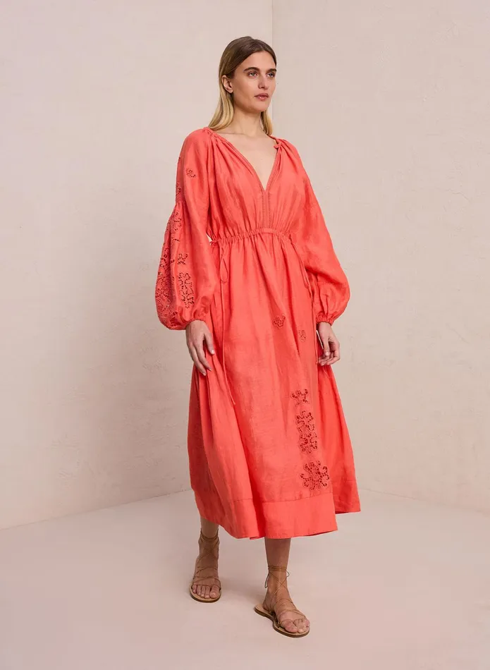 ALC Dresses Capri Embroidered Linen Dress Spiced Coralspiced Coral 8211 Women
