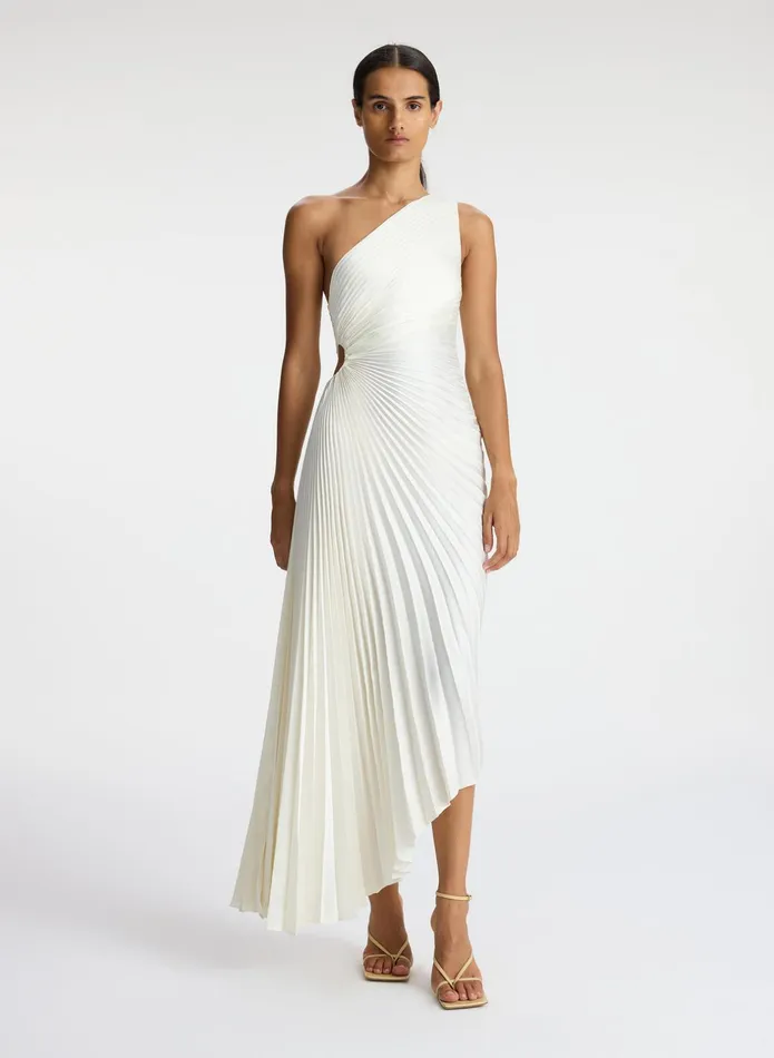 ALC Dresses Delfina Satin Pleated Dress Whisper White 8211 Women