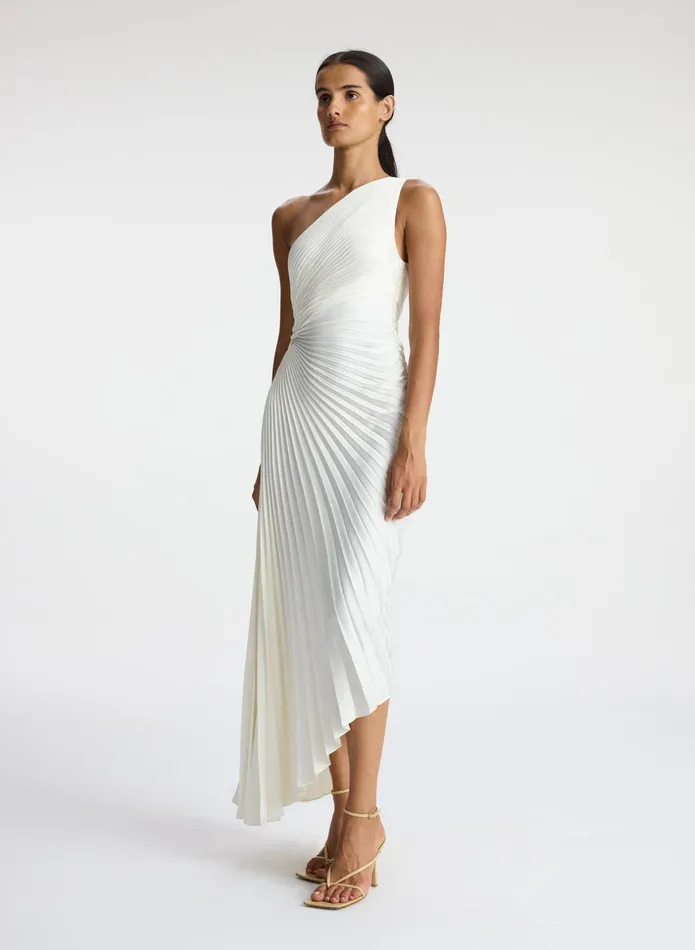 ALC Dresses Delfina Satin Pleated Dress Whisper White 8211 Women