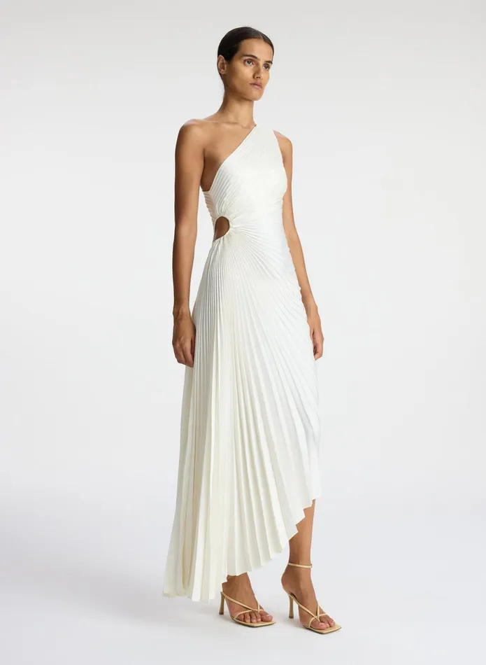ALC Dresses Delfina Satin Pleated Dress Whisper White 8211 Women
