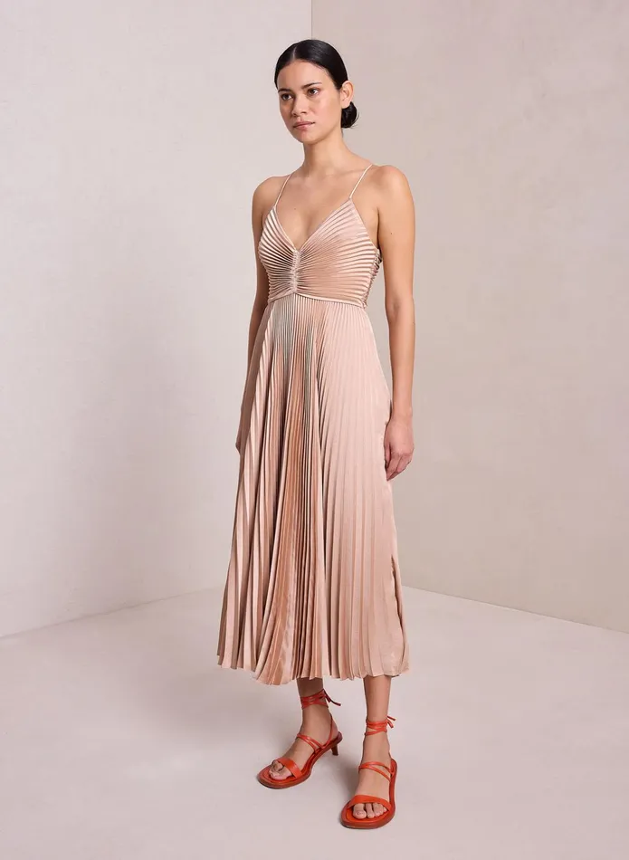 ALC Dresses Gemini Satin Pleated Dress Bella 8211 Women