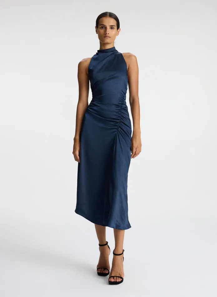 ALC Dresses Inez Satin Midi Dress Dark Sapphire 8211 Women