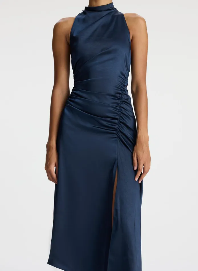 ALC Dresses Inez Satin Midi Dress Dark Sapphire 8211 Women