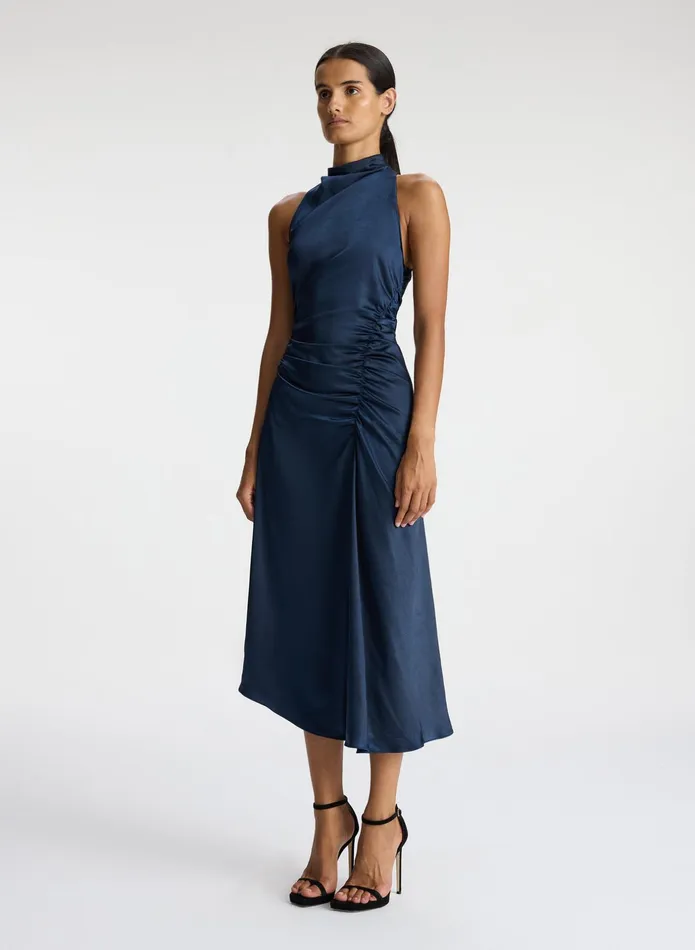 ALC Dresses Inez Satin Midi Dress Dark Sapphire 8211 Women