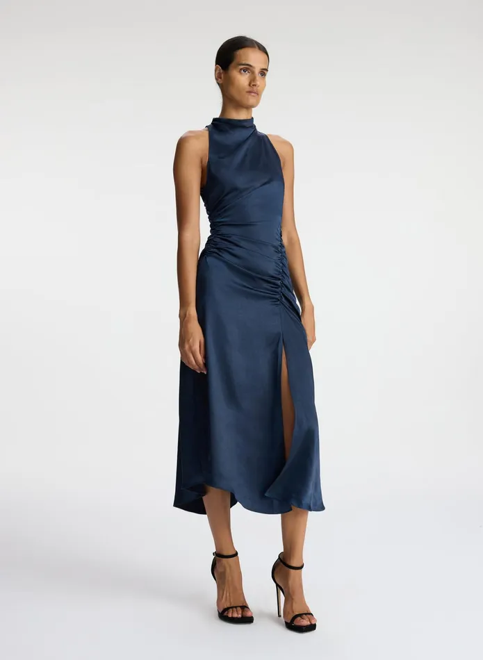 ALC Dresses Inez Satin Midi Dress Dark Sapphire 8211 Women