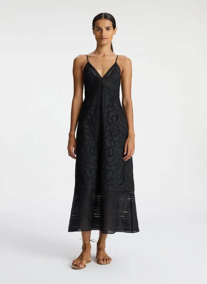 ALC Dresses Josie Embroidered Linen Midi Dress Black 8211 Women