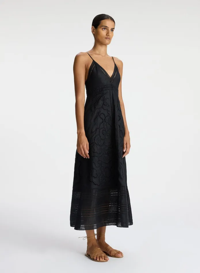 ALC Dresses Josie Embroidered Linen Midi Dress Black 8211 Women