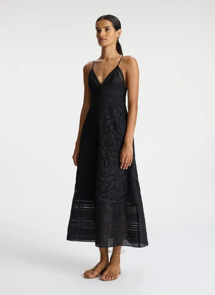 ALC Dresses Josie Embroidered Linen Midi Dress Black 8211 Women