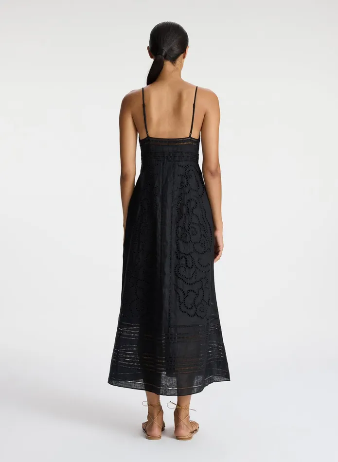 ALC Dresses Josie Embroidered Linen Midi Dress Black 8211 Women
