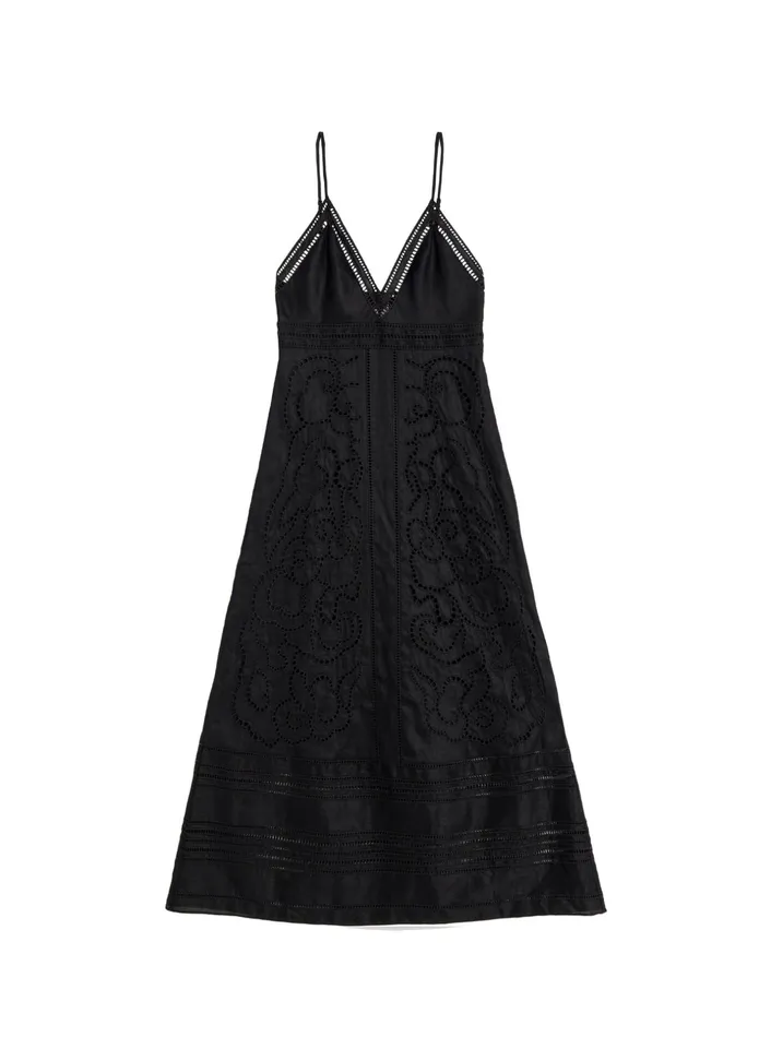 ALC Dresses Josie Embroidered Linen Midi Dress Black 8211 Women