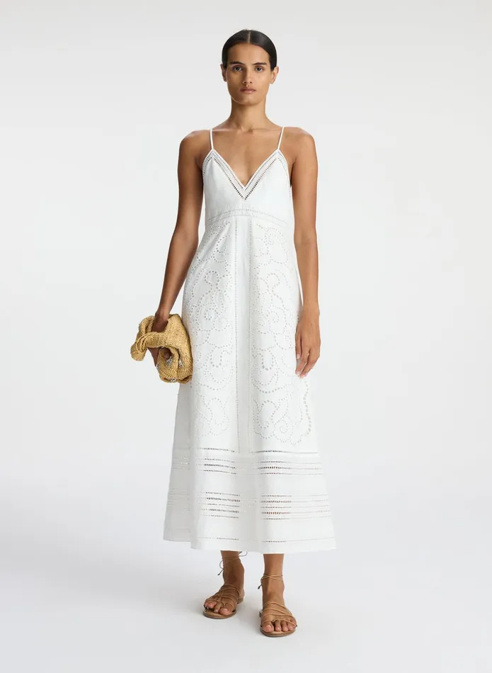 ALC Dresses Josie Embroidered Linen Midi Dress White 8211 Women