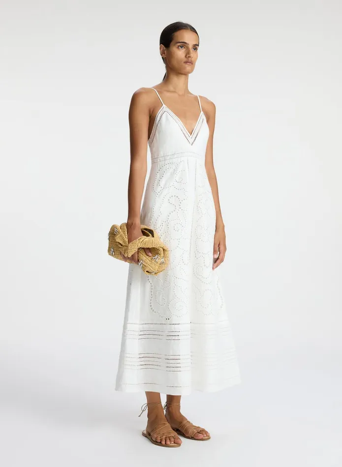 ALC Dresses Josie Embroidered Linen Midi Dress White 8211 Women