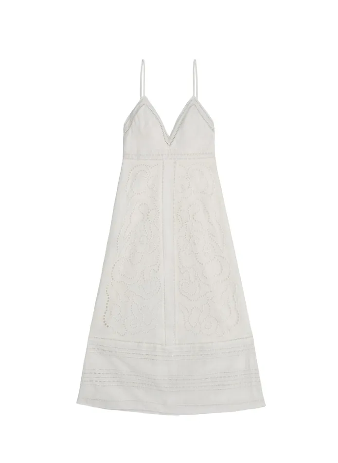ALC Dresses Josie Embroidered Linen Midi Dress White 8211 Women
