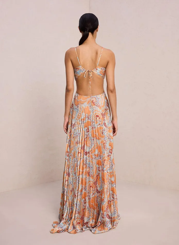 ALC Dresses Moira Satin Pleated Dress Apricot Multi 8211 Women