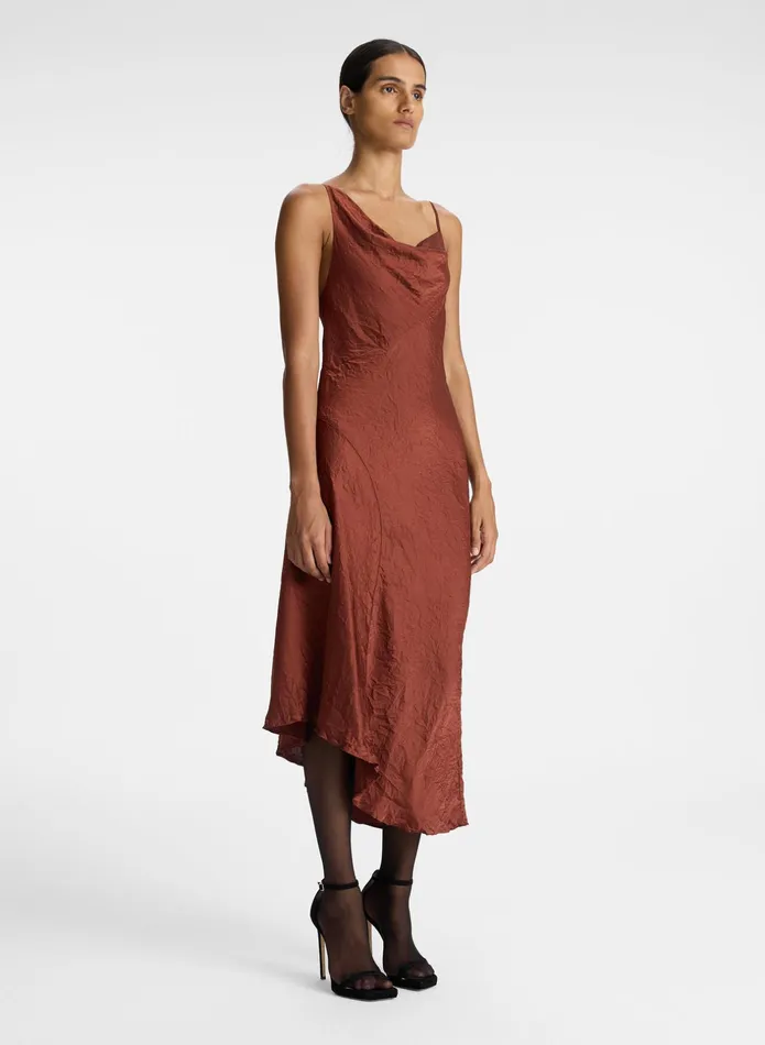 ALC Dresses Pixie Crinkle Satin Dress Burnt Umber 8211 Women