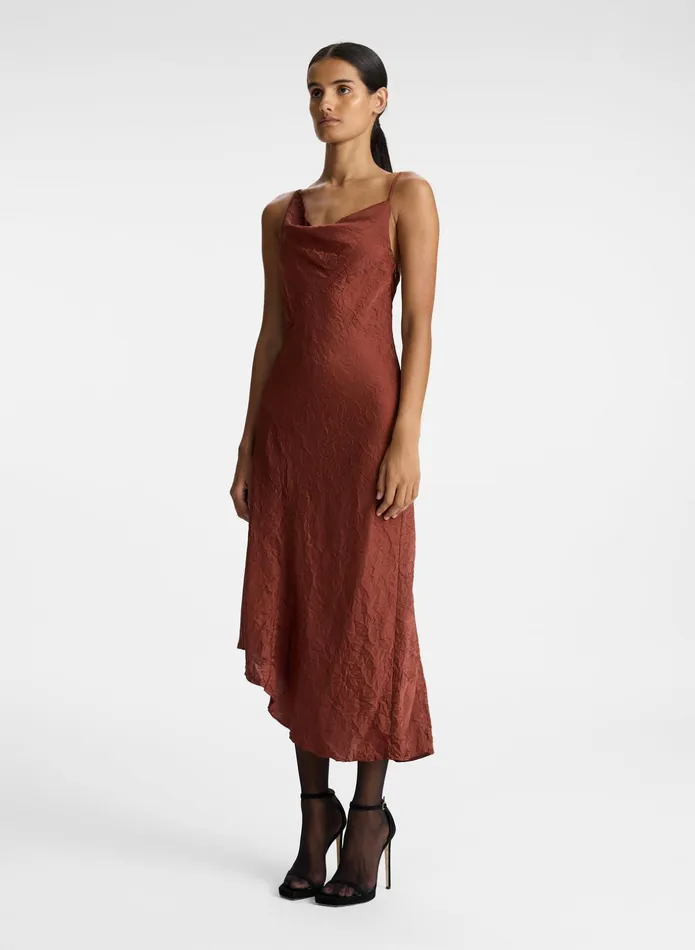 ALC Dresses Pixie Crinkle Satin Dress Burnt Umber 8211 Women
