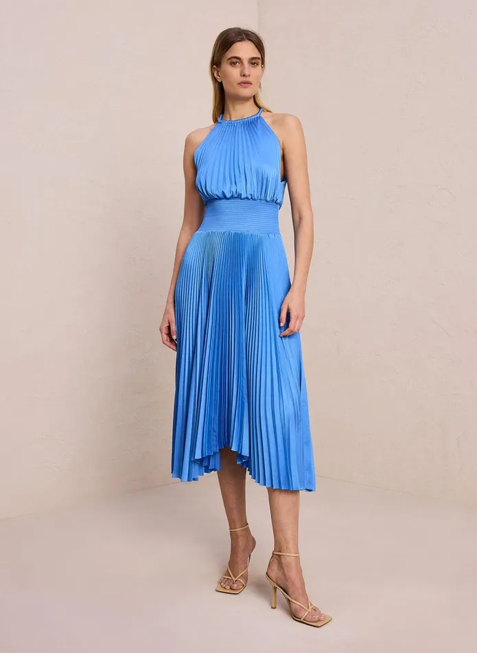 ALC Dresses Renzo Ii Satin Pleated Dress Blue Sea 8211 Women