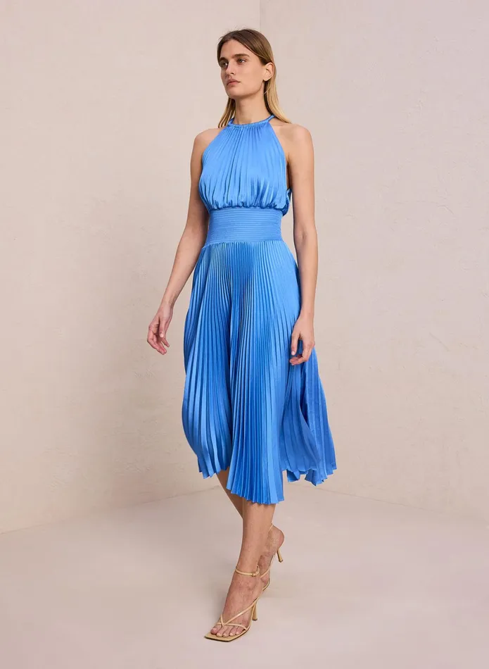 ALC Dresses Renzo Ii Satin Pleated Dress Blue Sea 8211 Women