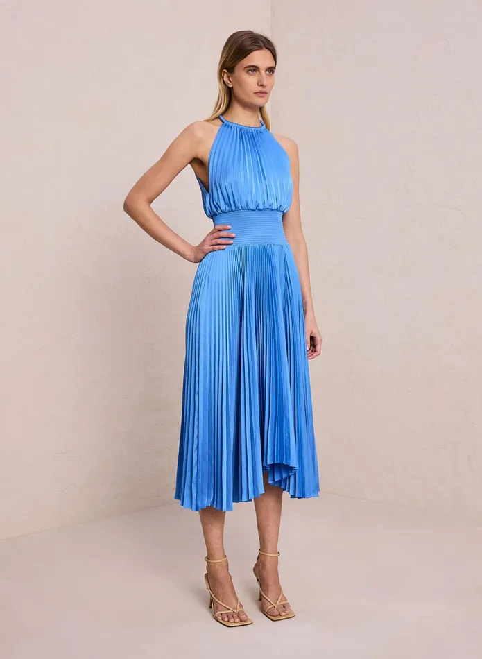 ALC Dresses Renzo Ii Satin Pleated Dress Blue Sea 8211 Women