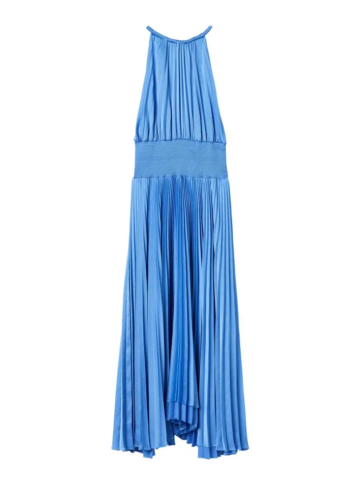 ALC Dresses Renzo Ii Satin Pleated Dress Blue Sea 8211 Women