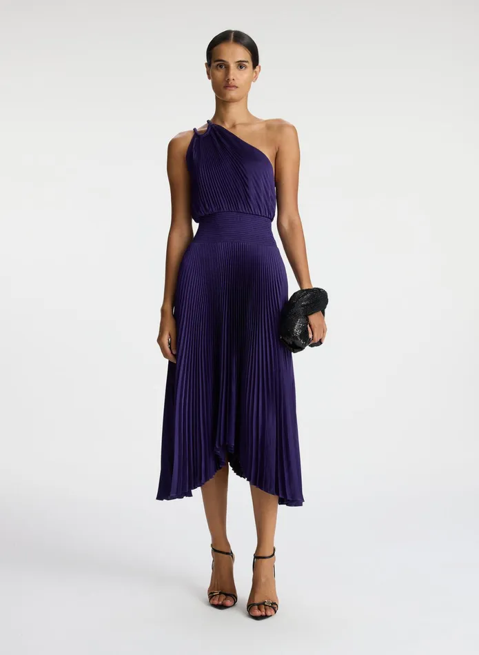 ALC Dresses Ruby Satin Pleated Dress Purple 8211 Women