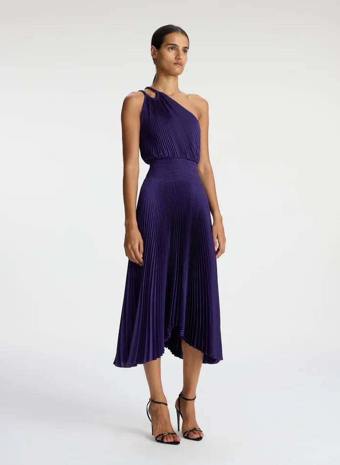 ALC Dresses Ruby Satin Pleated Dress Purple 8211 Women