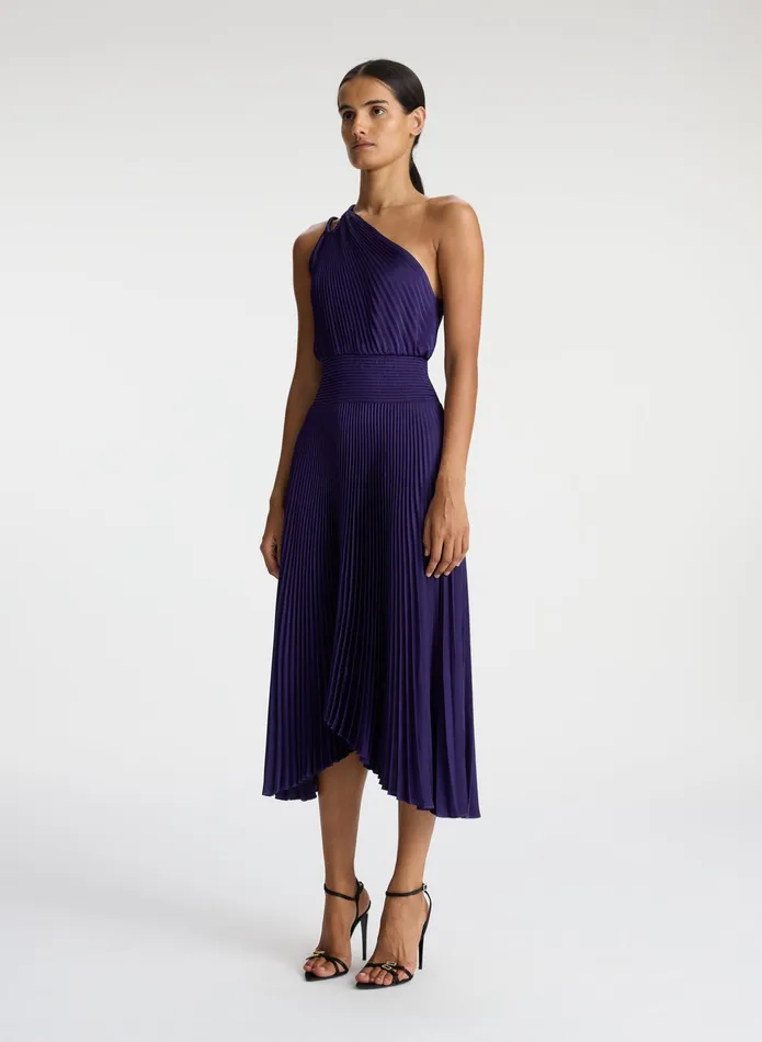 ALC Dresses Ruby Satin Pleated Dress Purple 8211 Women