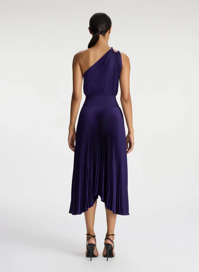 ALC Dresses Ruby Satin Pleated Dress Purple 8211 Women