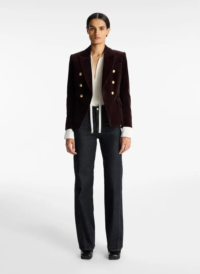 ALC Jackets and Coats Chelsea Velvet Tailored Jacket Chocolate Plum 8211 Women
