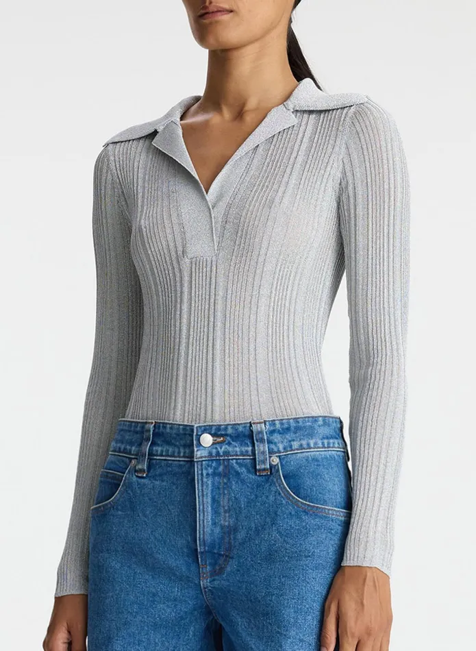 ALC Knitwear Elsa Metallic Knit Top Mercury 8211 Women