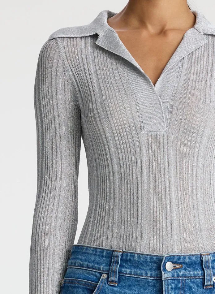 ALC Knitwear Elsa Metallic Knit Top Mercury 8211 Women
