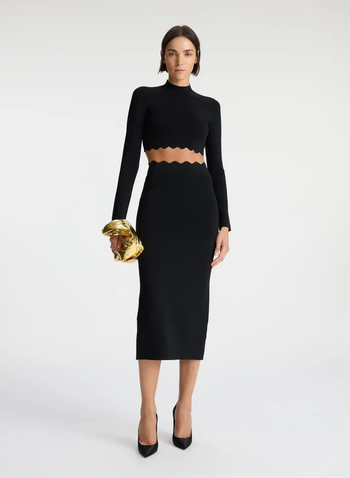 ALC Knitwear Quincy Scalloped Knit Midi Skirt Black 8211 Women