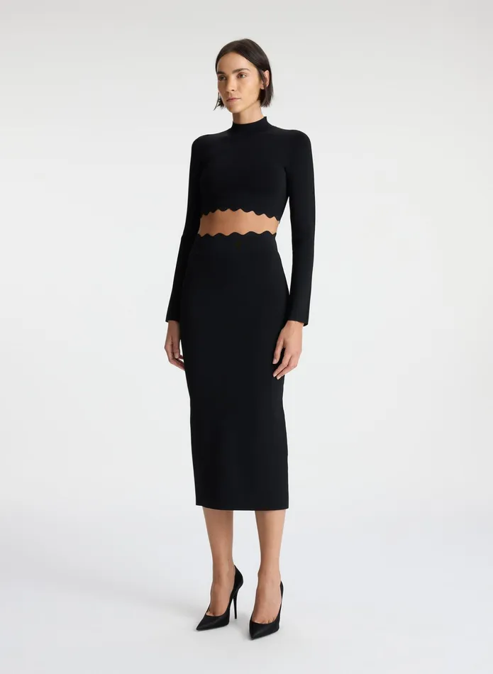 ALC Knitwear Quincy Scalloped Knit Midi Skirt Black 8211 Women