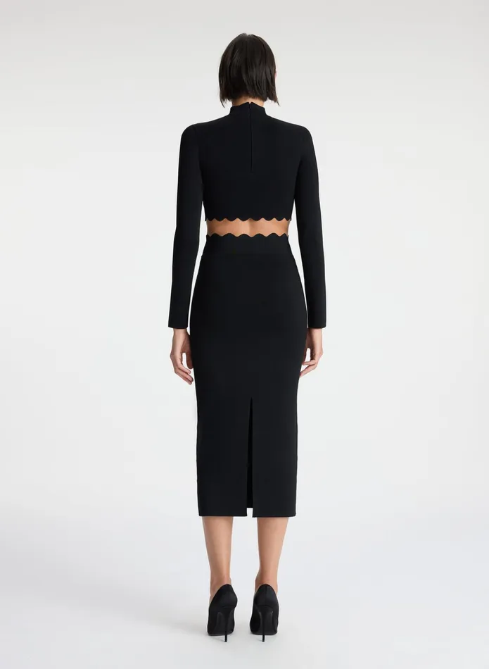 ALC Knitwear Quincy Scalloped Knit Midi Skirt Black 8211 Women